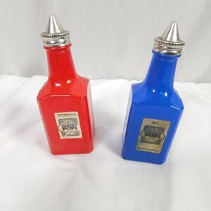Vintage PANTRY POPS GEMCO RED & BLUE Cruet ART DECO Glass Oil Vinegar Jar Bottle